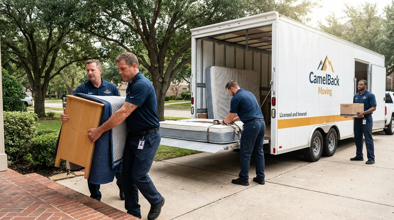 Crew loading residential truck for cross-state move from Highland, NY