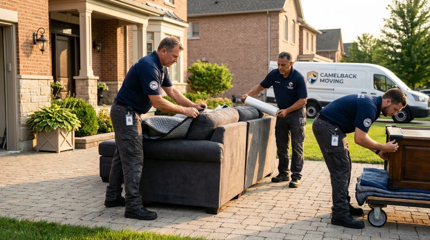 Large estate moving crew wrapping furniture in Highland, NY